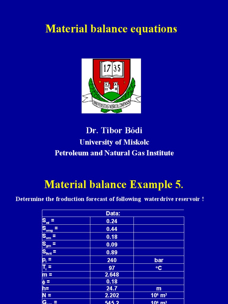 Material Balance Equations: Dr. Tibor Bódi | PDF | Physical Chemistry ...
