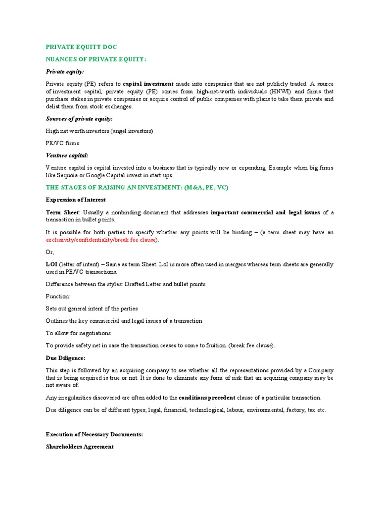 Private Equity Doc Nuances Of Private Equity Pdf Venture Capital