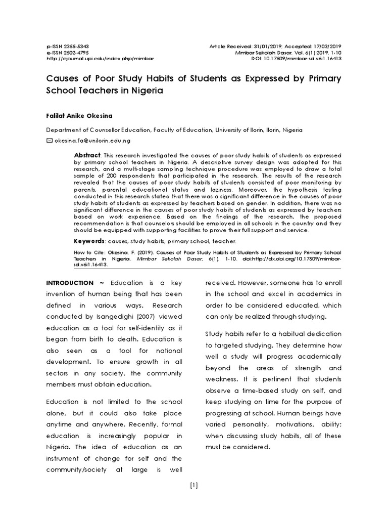 Causes of Poor Study Habits of Students As Express | PDF | P Value | F Test