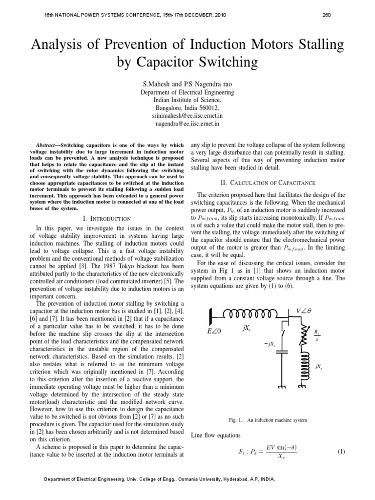 Analysis of Prevention of Induction Motors Stalling by Capacitor