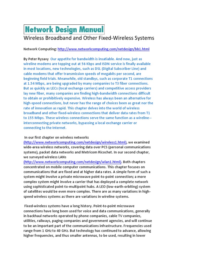 Fixed Wireless Broadband Systems Overview | PDF | Radio Spectrum ...