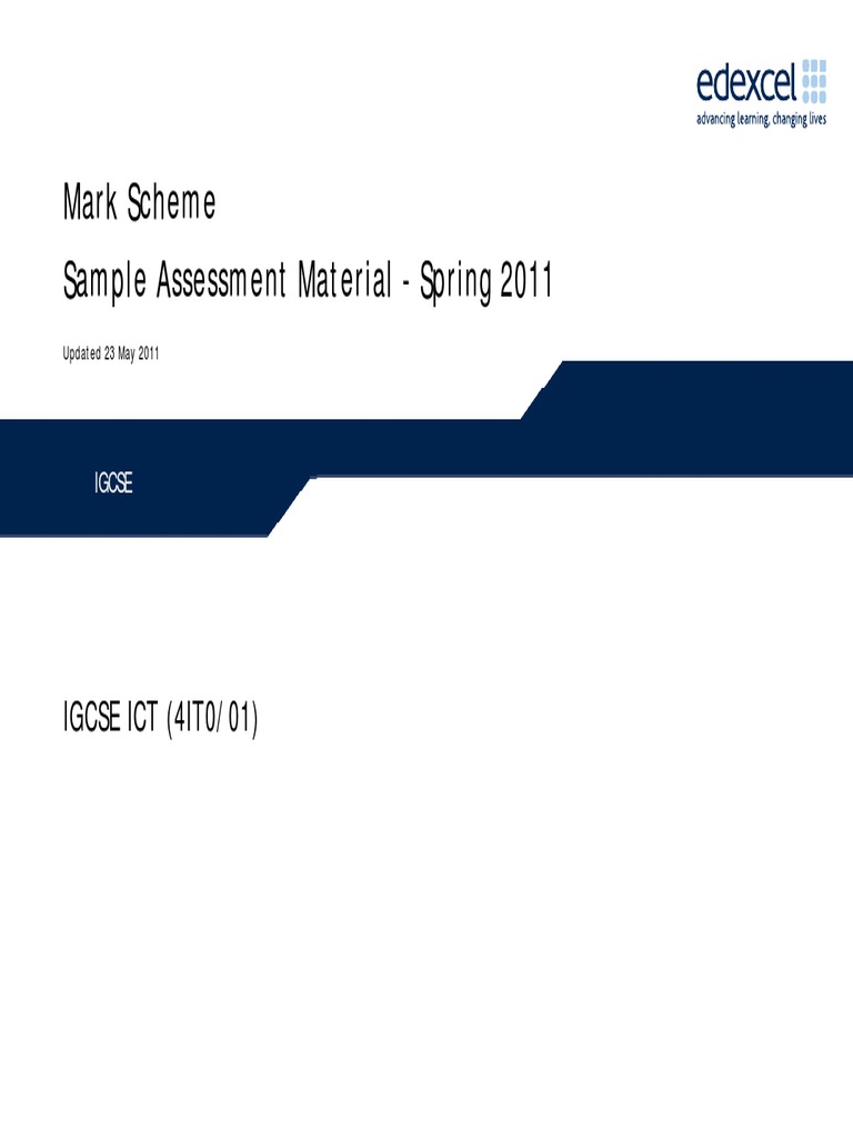 Mark scheme sample assessment material spring 2011 igcse ict 4it0