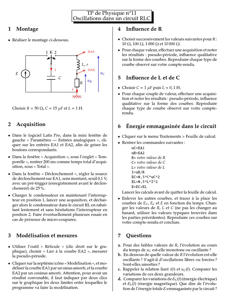 TP RLC : Oscillations et Modélisation | PDF | Physique | Électrotechnique