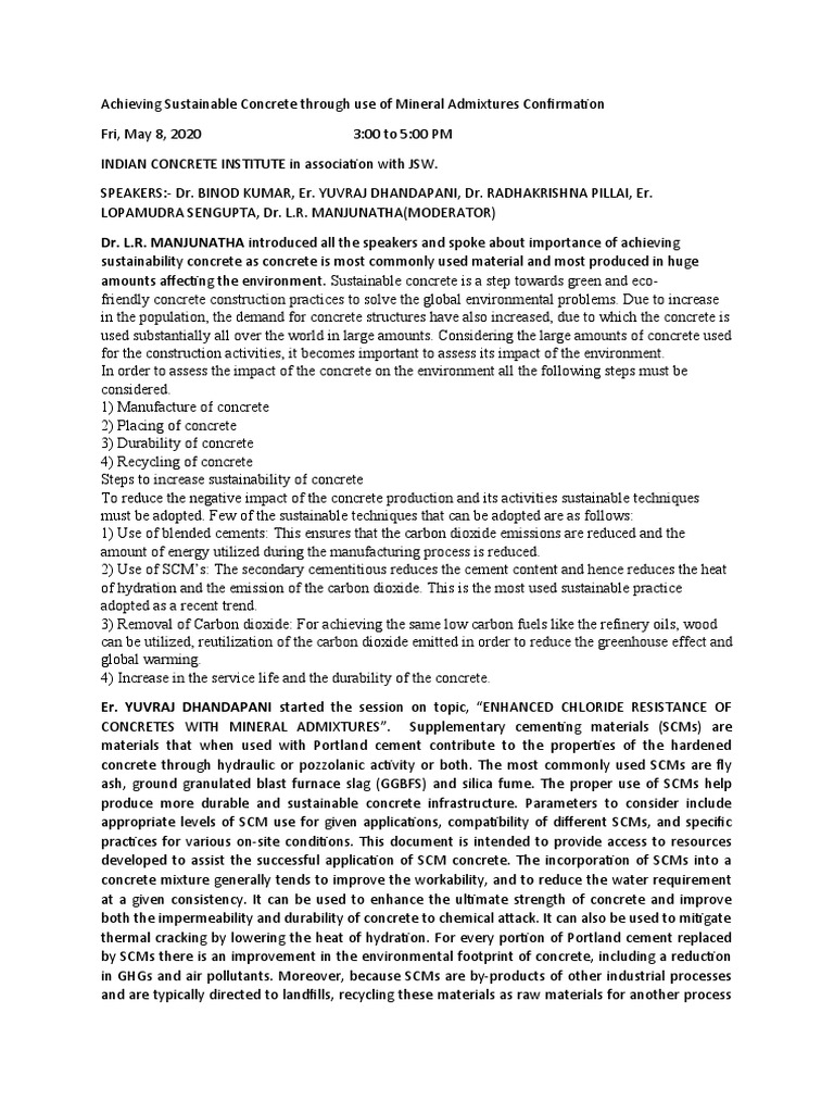 Sustainable Concrete with Mineral Admixtures | PDF | Concrete | Cement