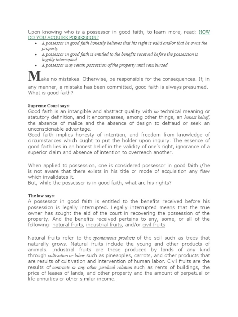 Rights of Possessors in Good Faith | PDF | Good Faith | Property