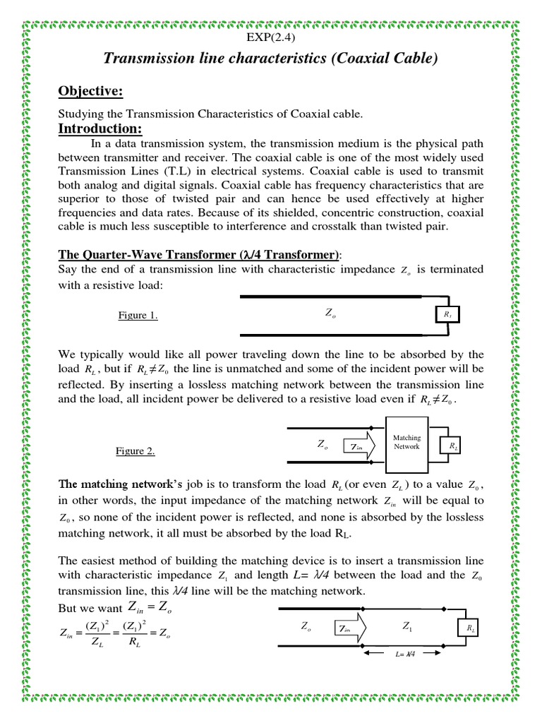 Transmission Line Characteristics (Coaxial Cable) Objective PDF