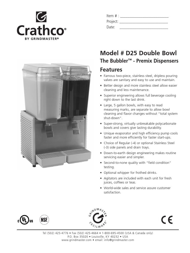 JUICE DISPENSER Model D25 Double Bowl (Crathco by Grindmaster Co