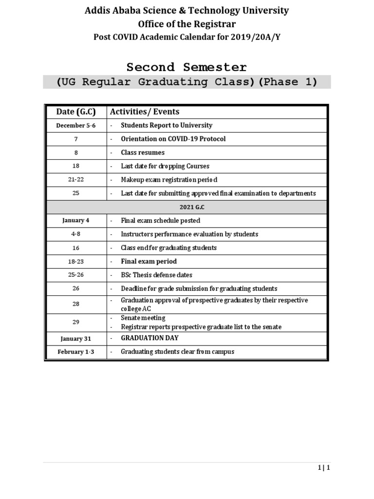 Academic Calendar UGR GC Phase 1 Revised December 2, 2020 PDF