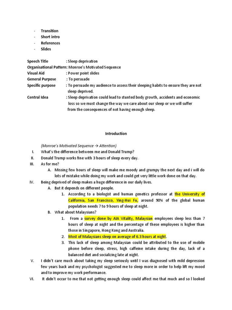 Monroe's Motivated Sequence Attention | PDF | Sleep Deprivation | Sleep