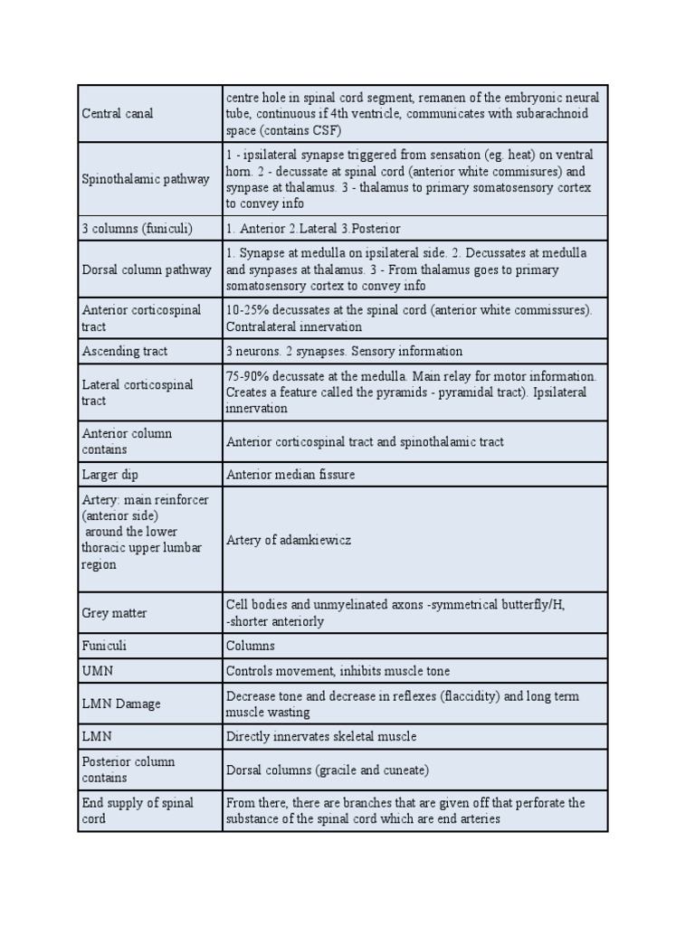 Npte Exam Tables PDF Spinal Cord Brainstem