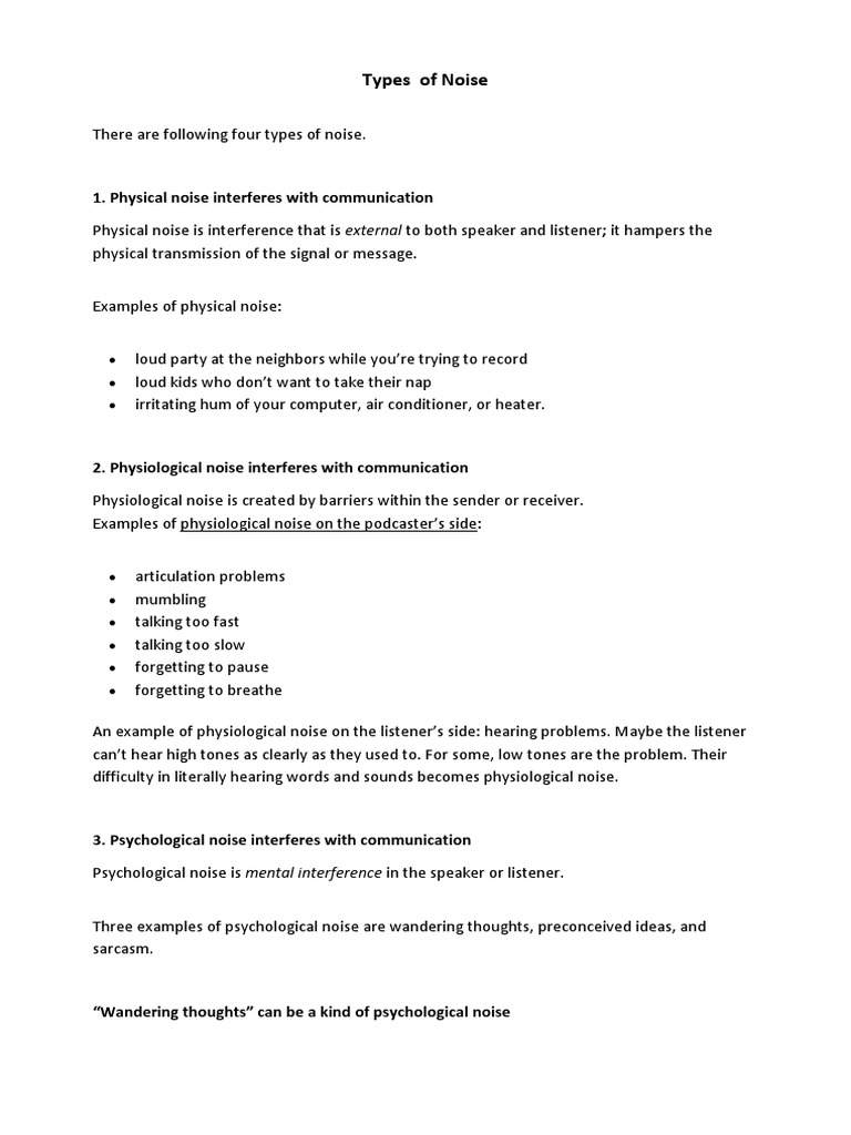 Types of Noise: 1. Physical Noise Interferes With Communication | PDF