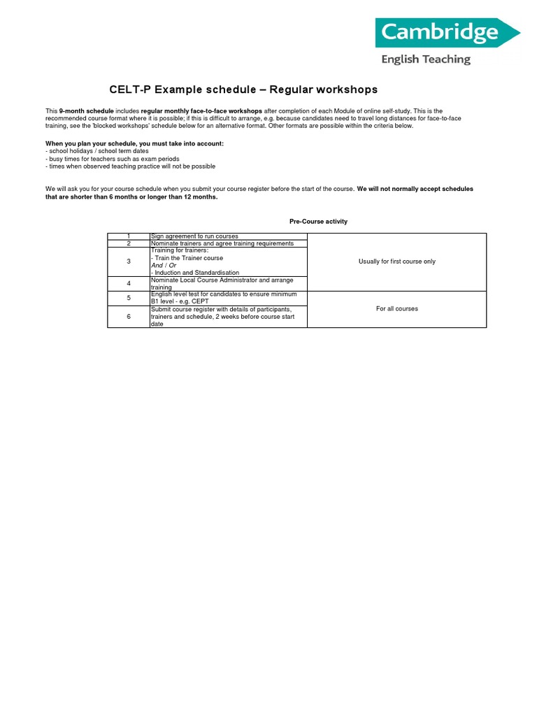 CELT-P Example Schedule - Regular Workshops: When You Plan Your ...
