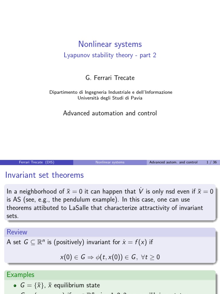 LaSalle's Theorem in Nonlinear Systems | PDF | Stability Theory ...