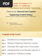 Mechanical and Industrial Engineering Electrical and Computer Engineering (Control Stream)