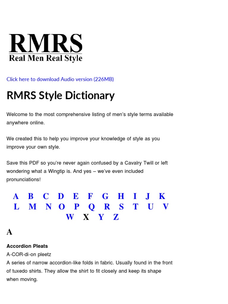 RMRS Style Dictionary PDF PDF Necktie Wool