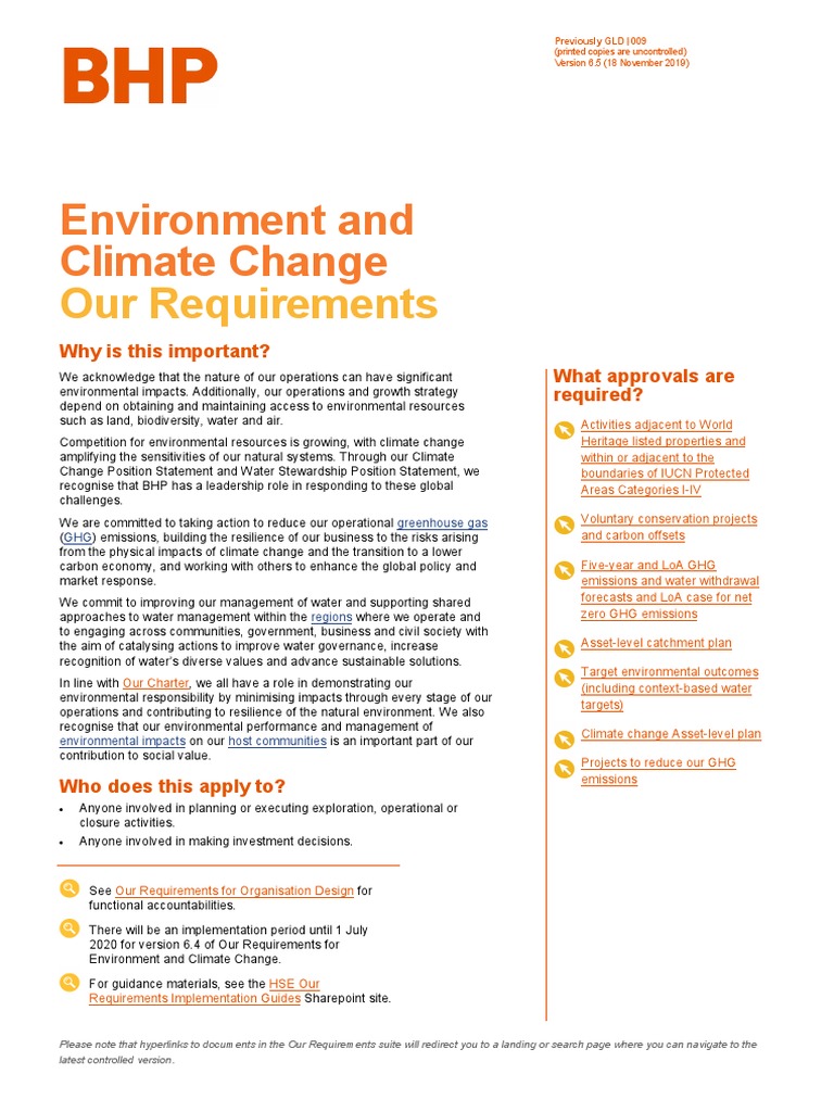 BHP Environment and Climate Change Policy | PDF | Conservation Biology ...