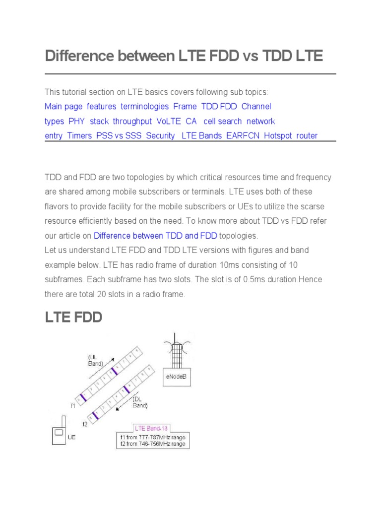 Difference Between LTE FDD Vs TDD LTE | PDF | Duplex ...