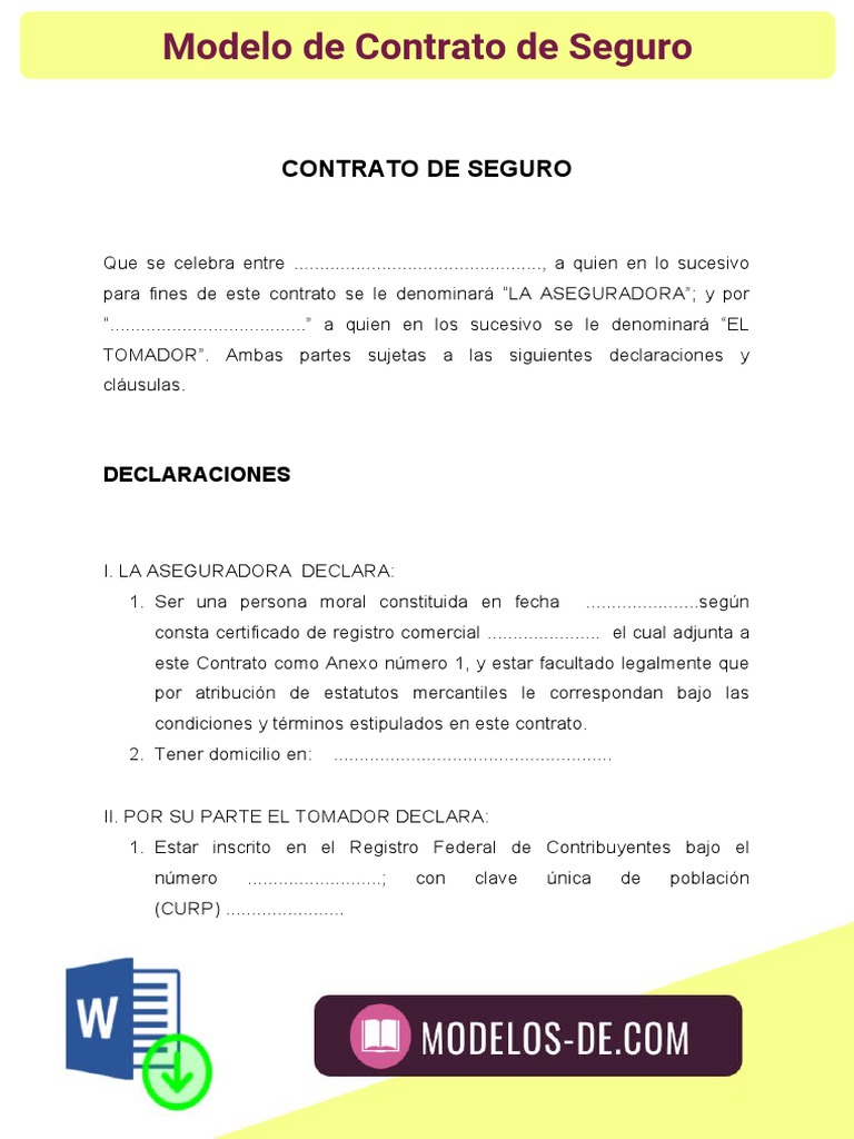 Modelo de Contrato de Seguro | PDF | Póliza de seguros | Seguro