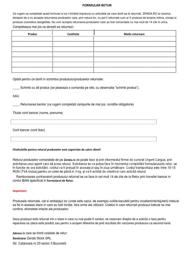 Formulare Retur | PDF
