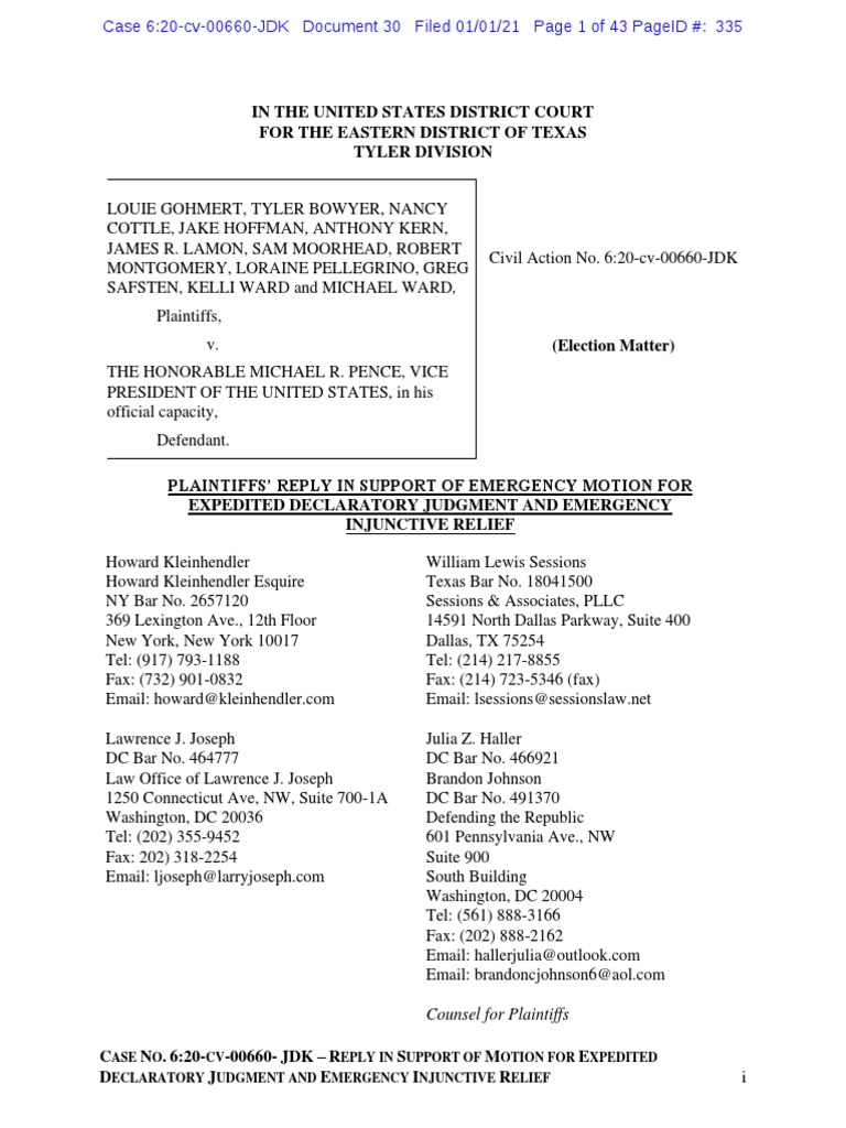 Gohmert Reply To DOJ/Pence, 'Envelope-Opener' | PDF | Vice President Of ...
