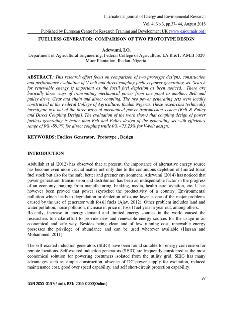 Fuelless Generator: Comparison of Two Prototype Design Adewumi, I.O ...