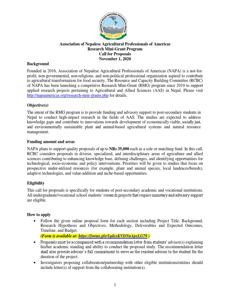 Napa Rmg Call For Proposal Pdf Resource Agriculture