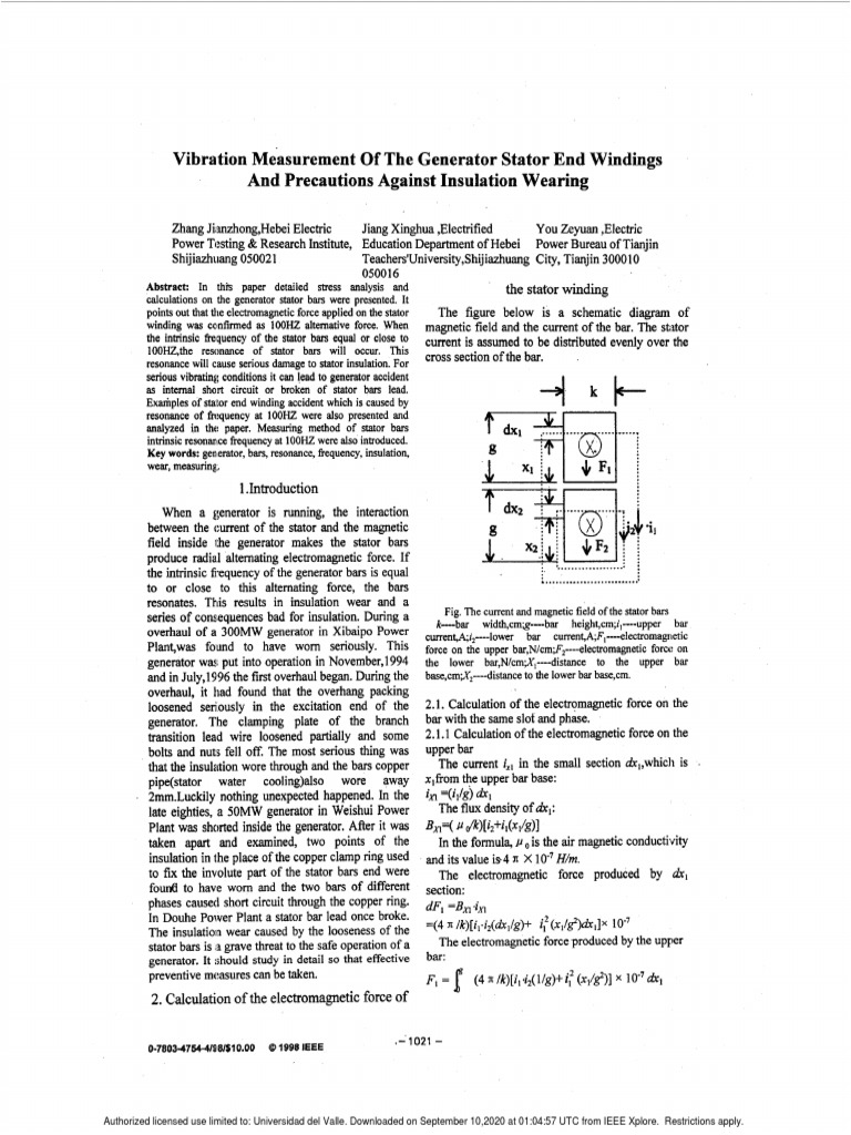 Vibration Measurement of The Generator Stator End Windings and