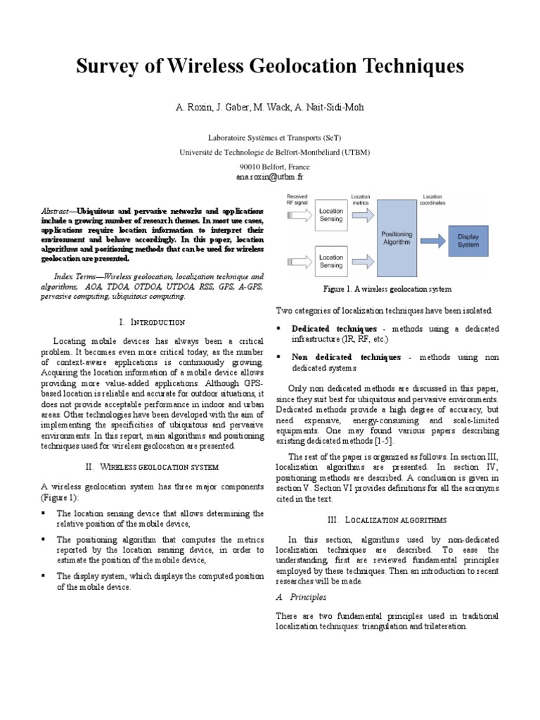 Survey of Wireless Geolocation Techniques PDF Base Station Global Positioning System