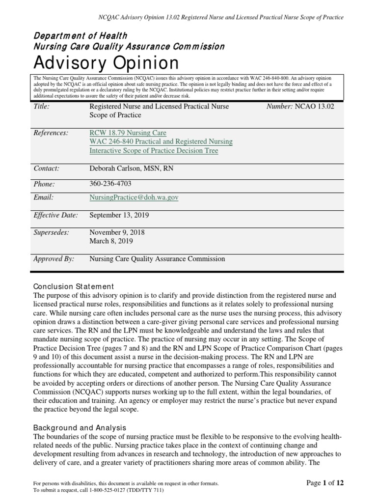 RN and LPN Scope of Practice in WA | PDF | Nursing | Physician