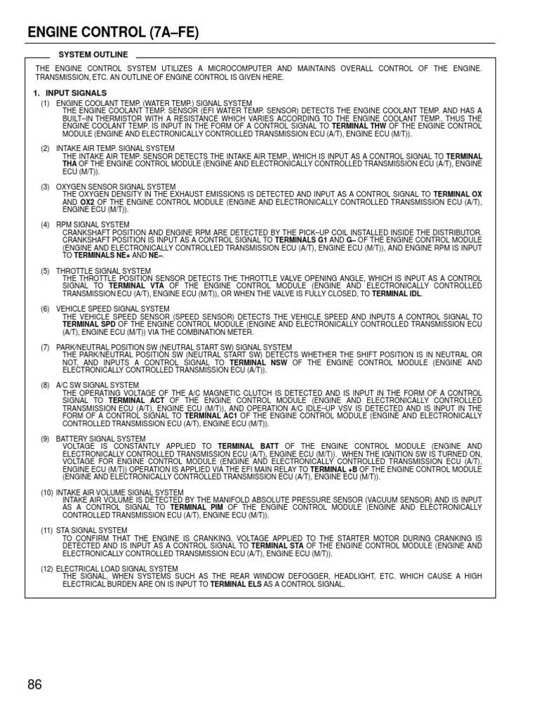 Engine Control (7A-Fe) : System Outline | PDF | Fuel Injection | Throttle