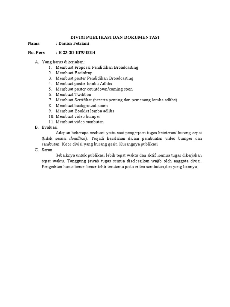 Tugas dan Evaluasi Divisi PDD | PDF