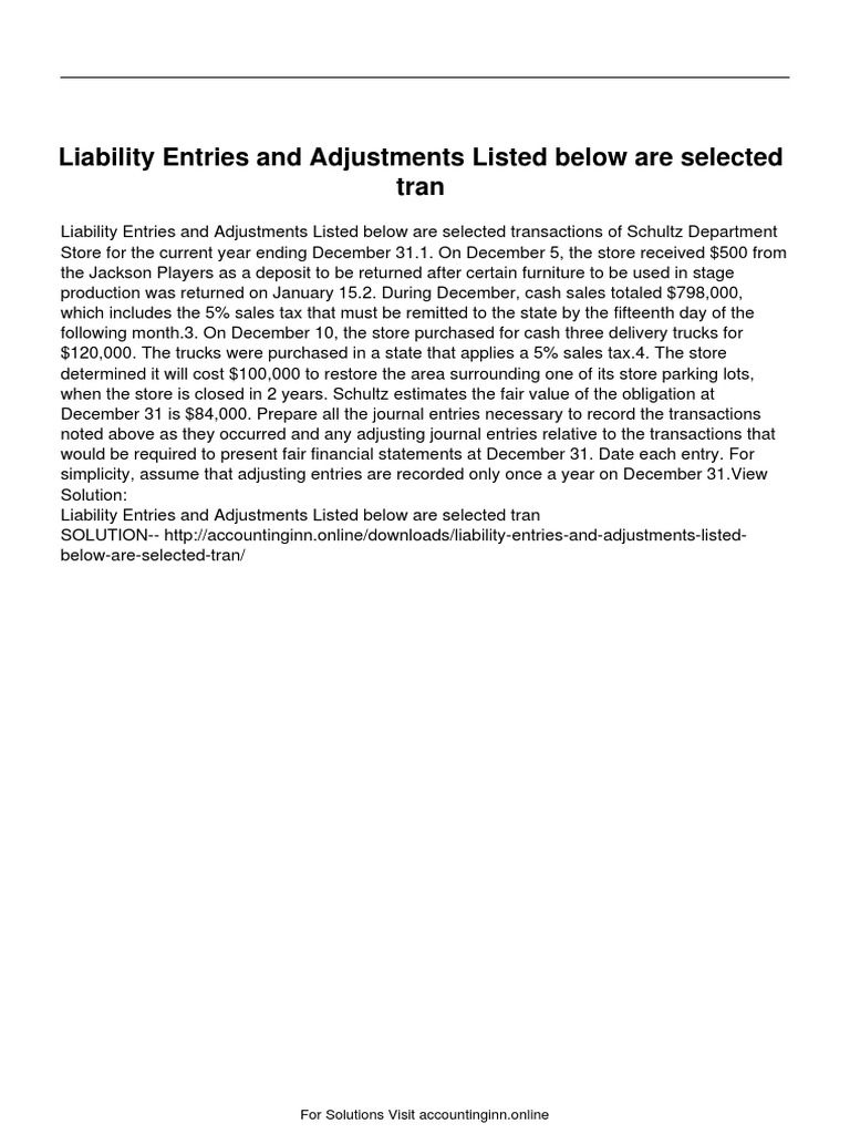 Liability Journal Entries for Schultz Store | PDF
