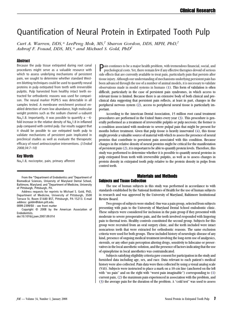 Quantification of Neural Protein in Extirpated Tooth Pulp | PDF | Gel ...