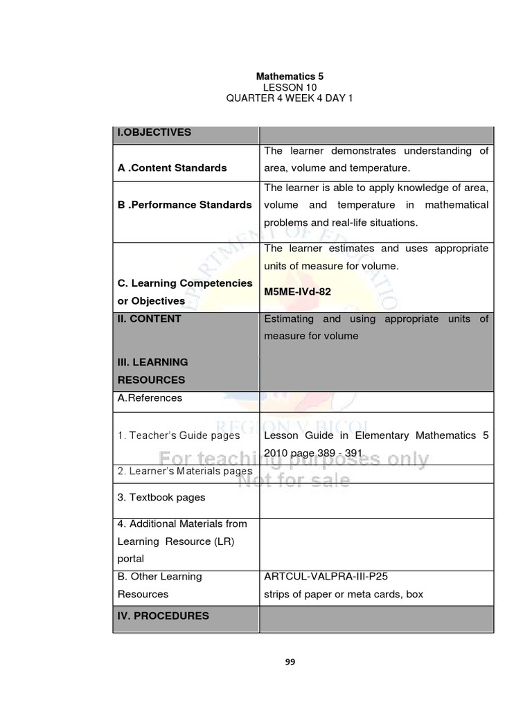 Mathematics 5-Q4-w4 | PDF | Volume | Learning