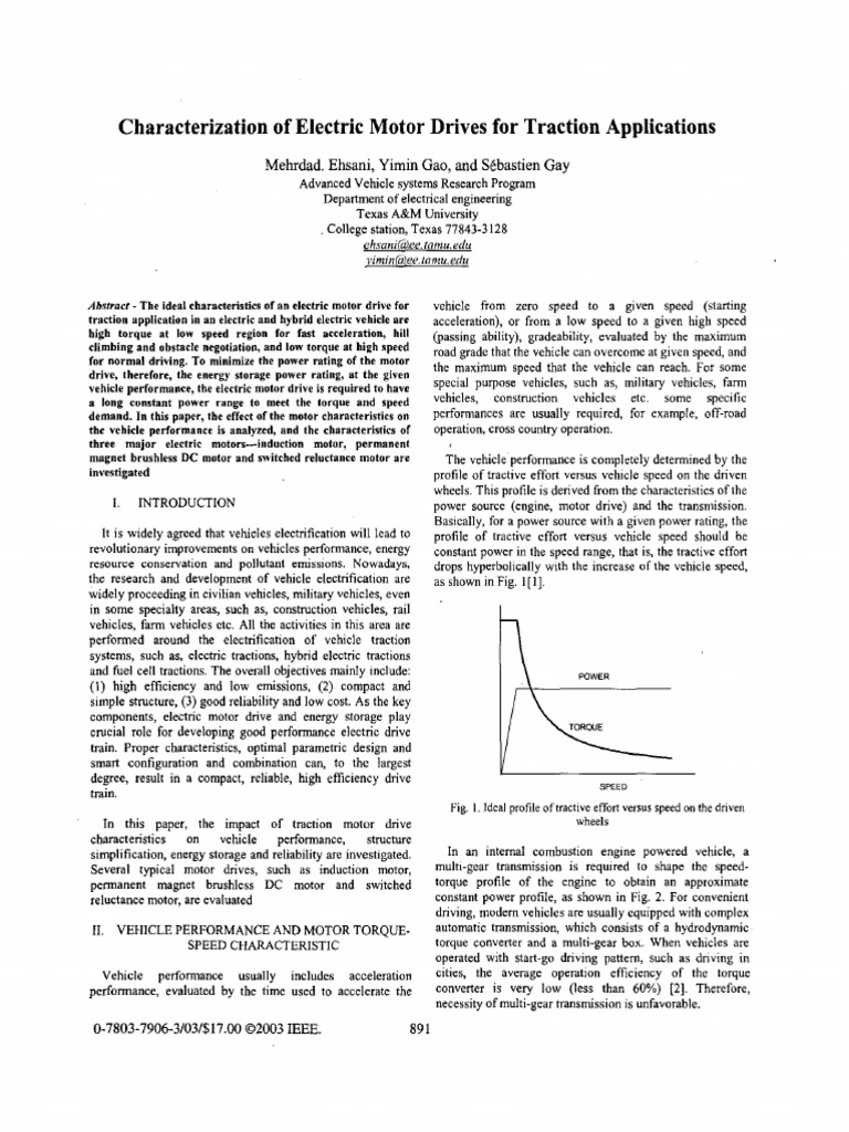 Characterization of Electric Motor Drives For Traction Application