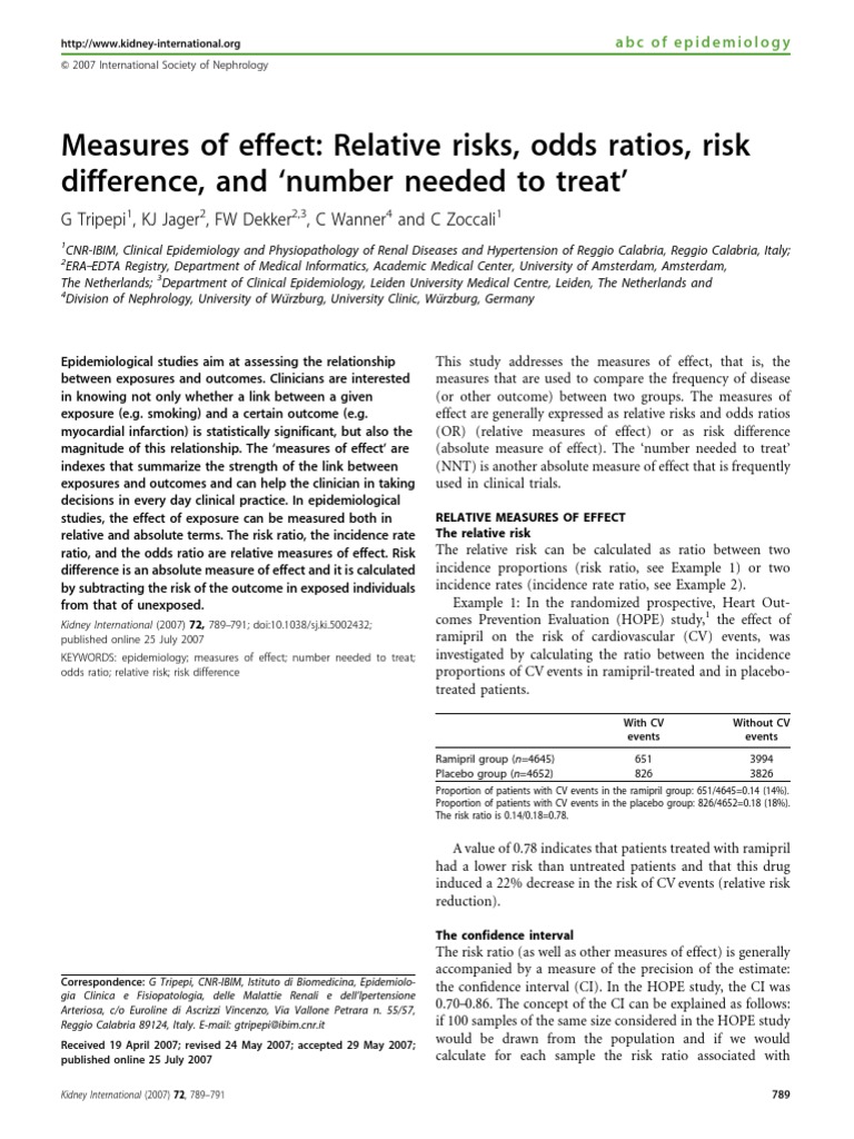 Measures Of Effect Relative Risks Odds Ratios Risk Pdf Relative Risk Confidence Interval