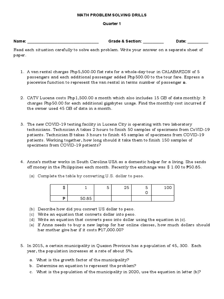 Math Problem Solving Drills Q1 | PDF | Reason | Teaching Mathematics
