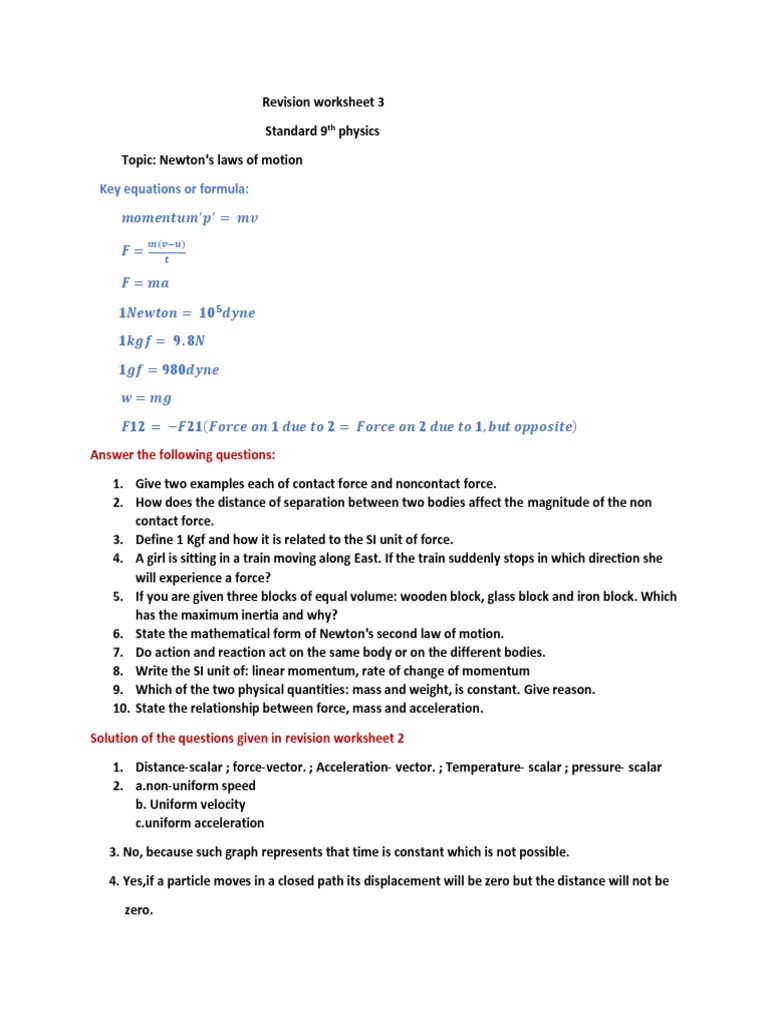 Ix Physics Revison Worksheet