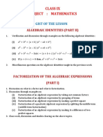 Class Ix Subject: Mathematics: Algebraic Identities (Part Ii)