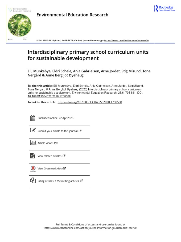 Interdisciplinary Primary School Curriculum Units For Sustainable