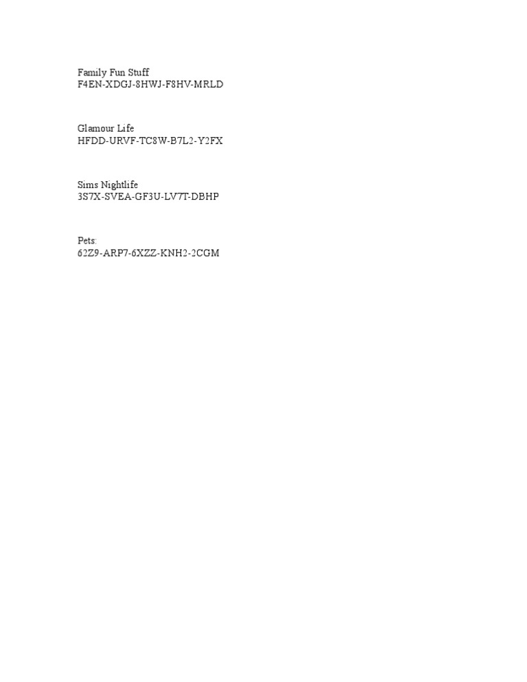 Sims Game Codes for Family and Pets | PDF | Sports | Leisure