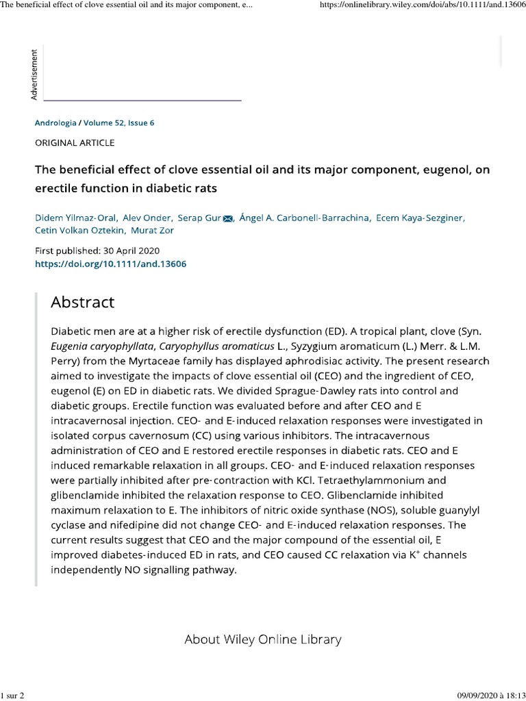 The Beneficial Effect of Clove Essential Oil and Its Major Component