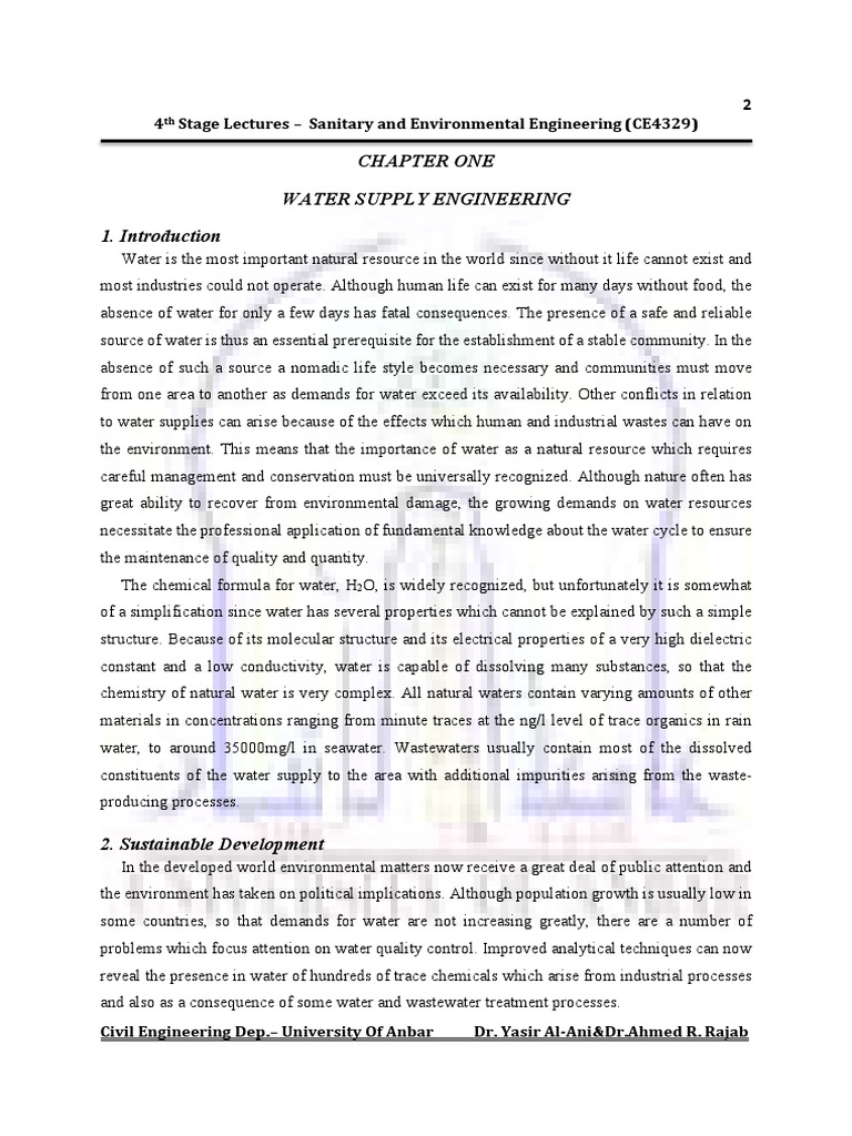 Chapter One Water Supply Engineering PDF Surface Runoff Water
