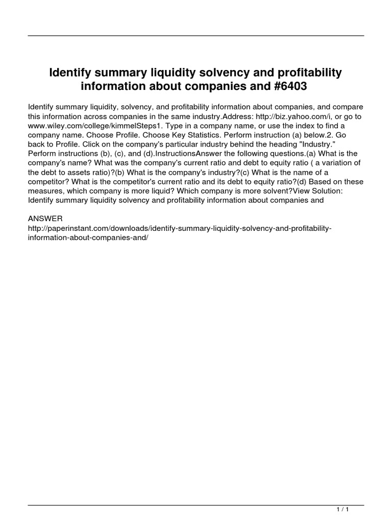 Company Liquidity and Solvency Analysis | PDF