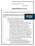 Worksheet - Surah Al Ahzab - Main Message Grade 11