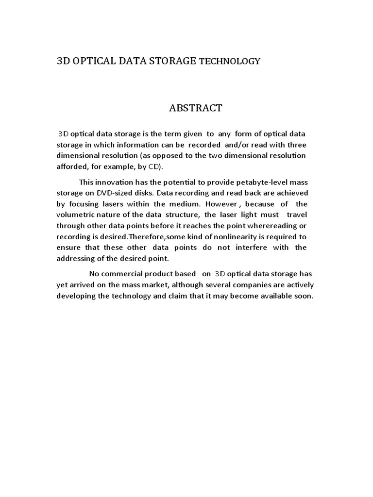 3D Optical Data Storage Technology Insights | PDF