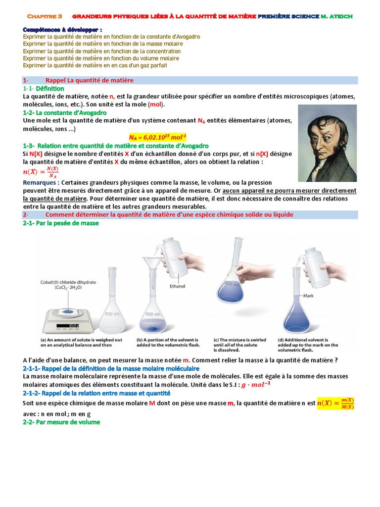Grandeurs physiques et quantité de matière | PDF | Concentration ...
