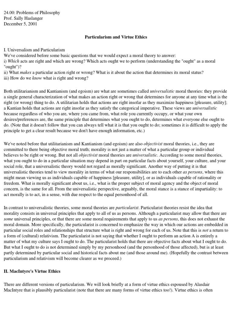 Understanding Moral Particularism | PDF | Utilitarianism | Morality