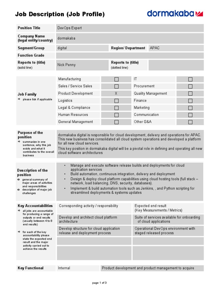 DevOps Expert Job Description at dormakaba | PDF | Cloud Computing ...
