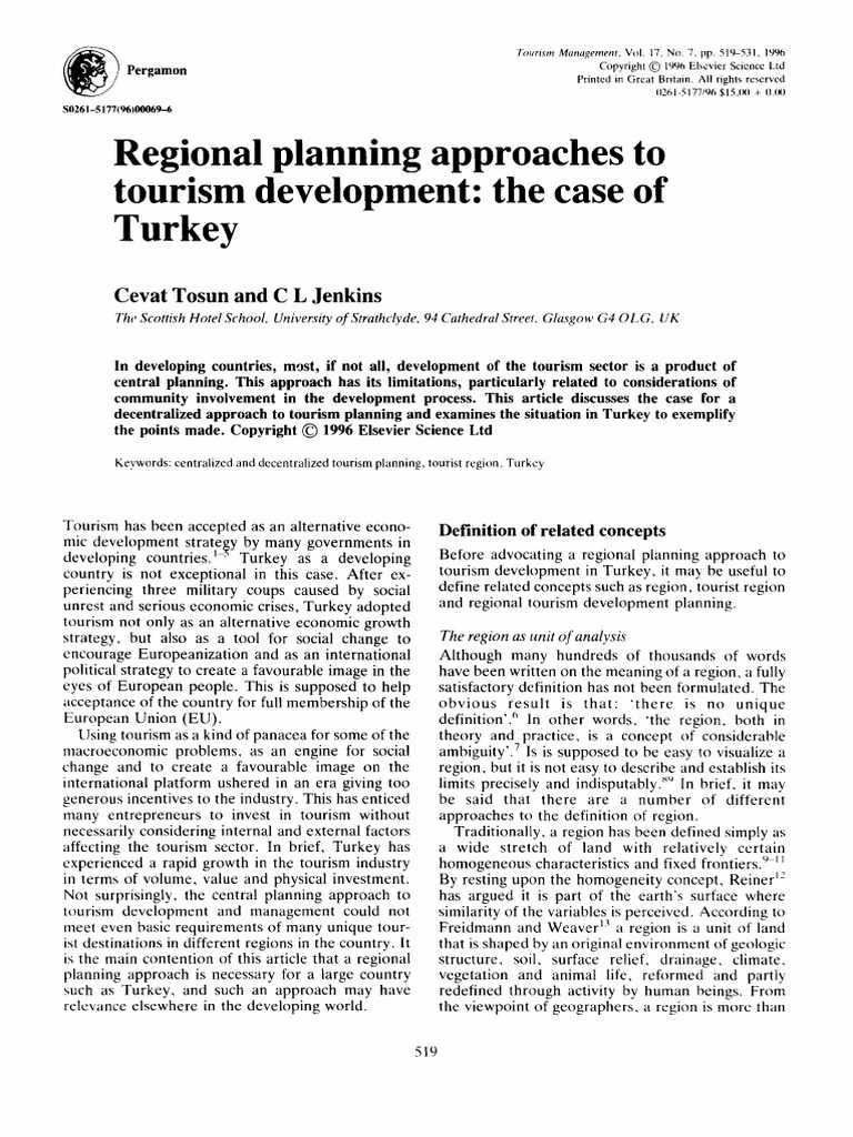 Regional Planning Approaches To Tourism Development: The Case of Turkey ...